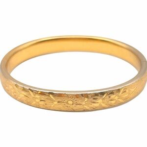 Vintage 1960s Signed NAPIER Gold Tone Floral Etched Hinge Bracelet Bangle